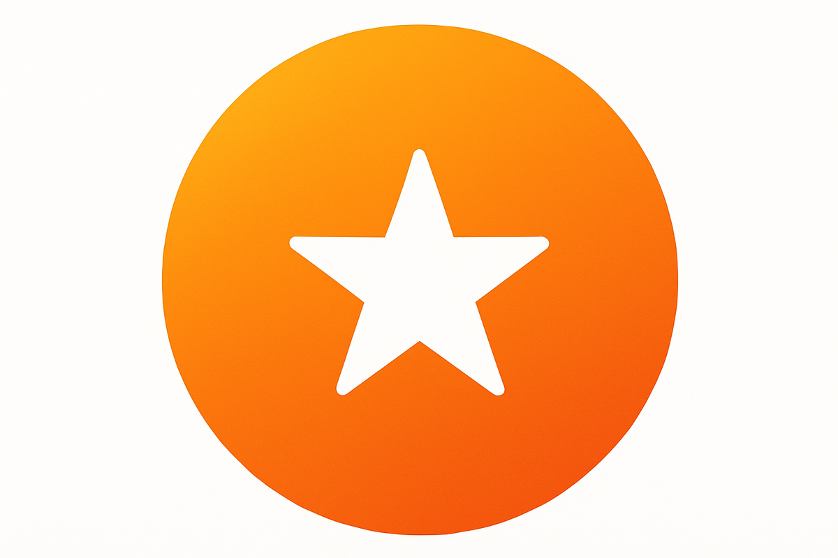 Círculo con emoji de estrella en el centro. circulo color naranja degradado y estrella blanca