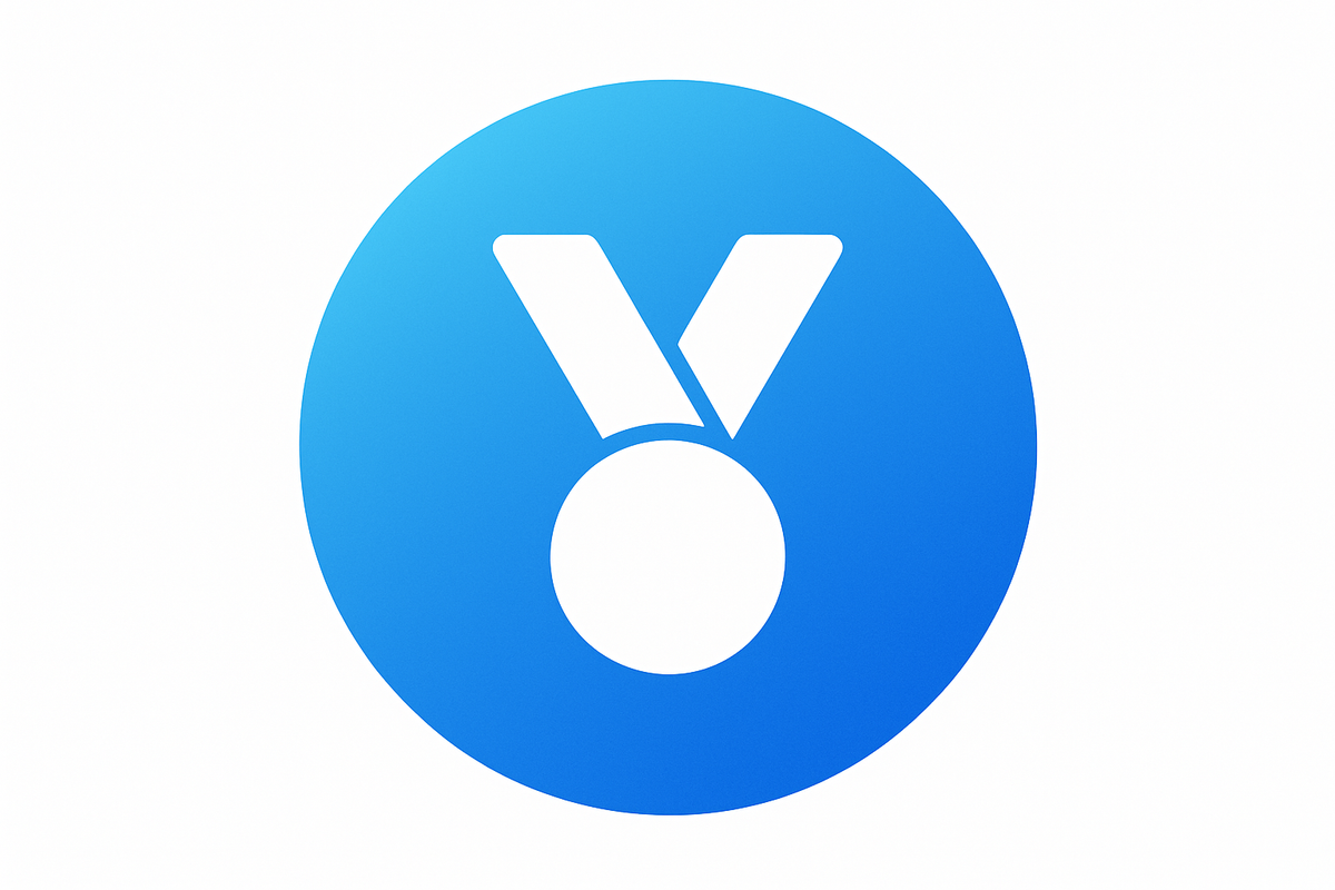 Símbolo redondo con emoji de medalla en el centro. Circulo color azul degradado y emoji blanco 